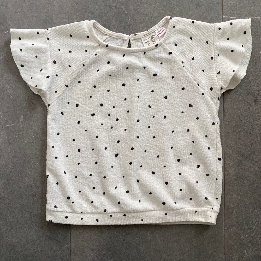 Zara Cream & Black Dotted French Terry Top - 3/4T (104cm)